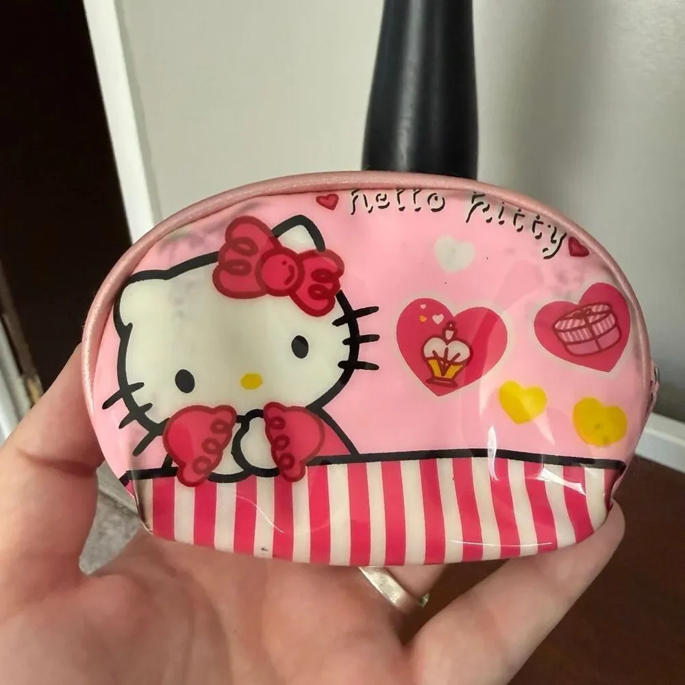 Y2K Hello Kitty Kawaii Pink Mini Pouch Cosmetic Bag Sanrio Hearts Bow